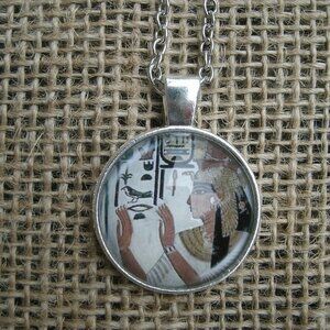 Egyptian Goddess Isis Glass Cabochon Pendant Necklace